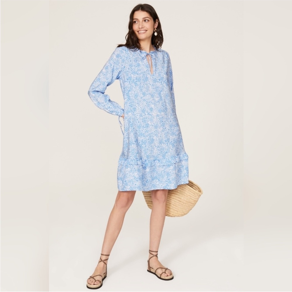 Scotch & Soda Flounced Floral Swing Shift Dress w Neck & Cuff Ties ZB7
